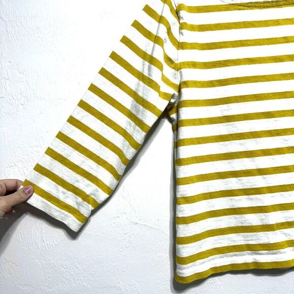 J. Crew Top White & Yellow Stripe 3/4 Sleeve Boxy Blouse Loose Fit size Small - Picture 2 of 5